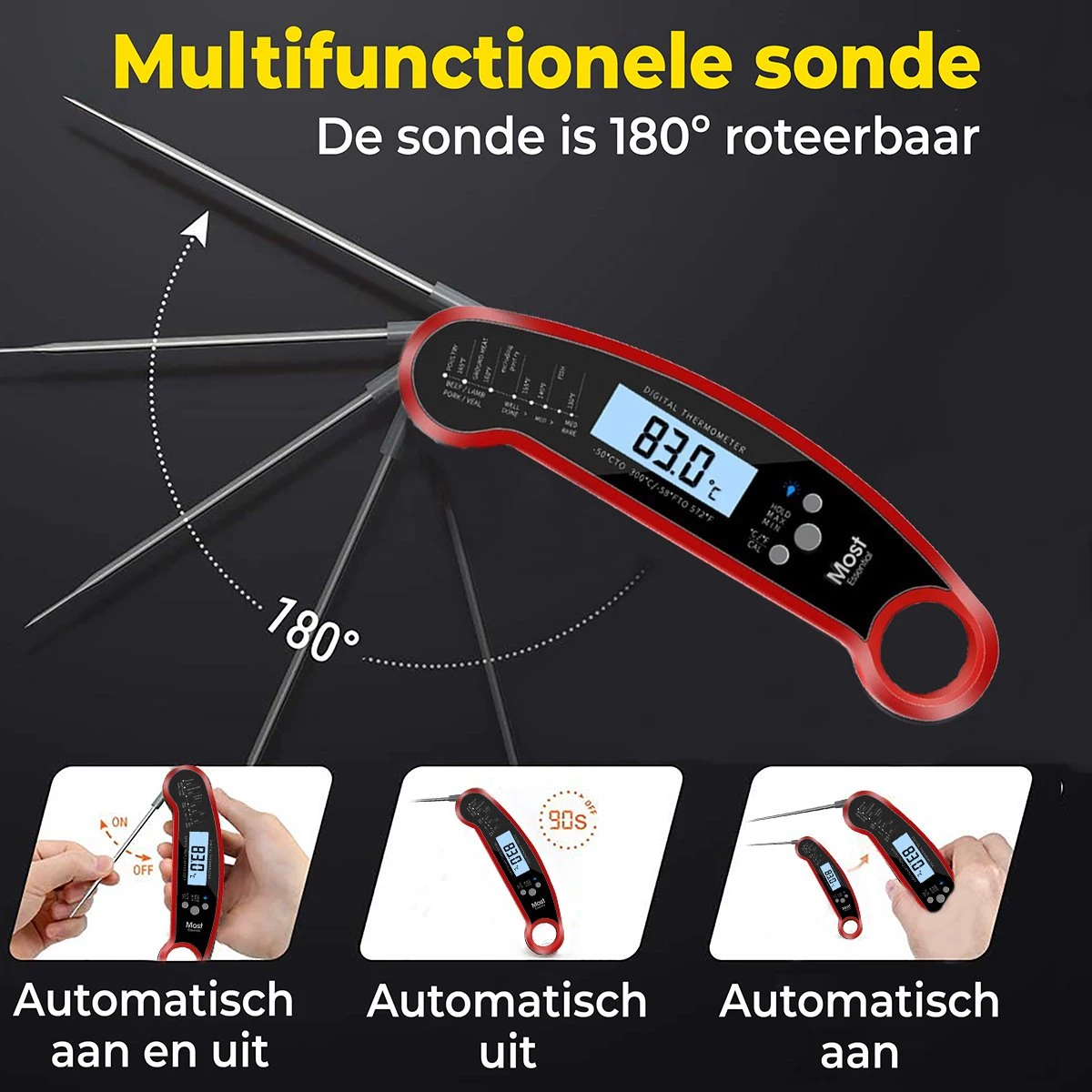 MostEssential Premium Vleesthermometer - BBQ Thermometer - Kernthermometer - Suikerthermometer - Voedselthermometer - Thermometer Koken - Keuken Thermometer - Digitaal – Draadloos - Waterdicht - Afbeelding 7