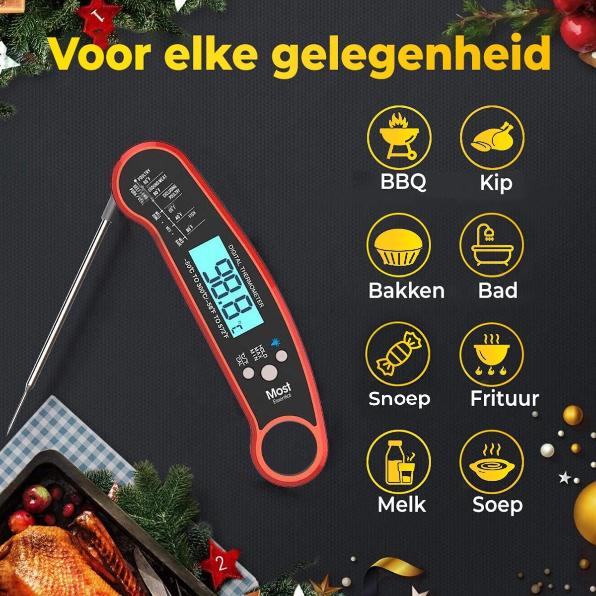 MostEssential Premium Vleesthermometer - BBQ Thermometer - Kernthermometer - Suikerthermometer - Voedselthermometer - Thermometer Koken - Keuken Thermometer - Digitaal – Draadloos - Waterdicht - Afbeelding 8