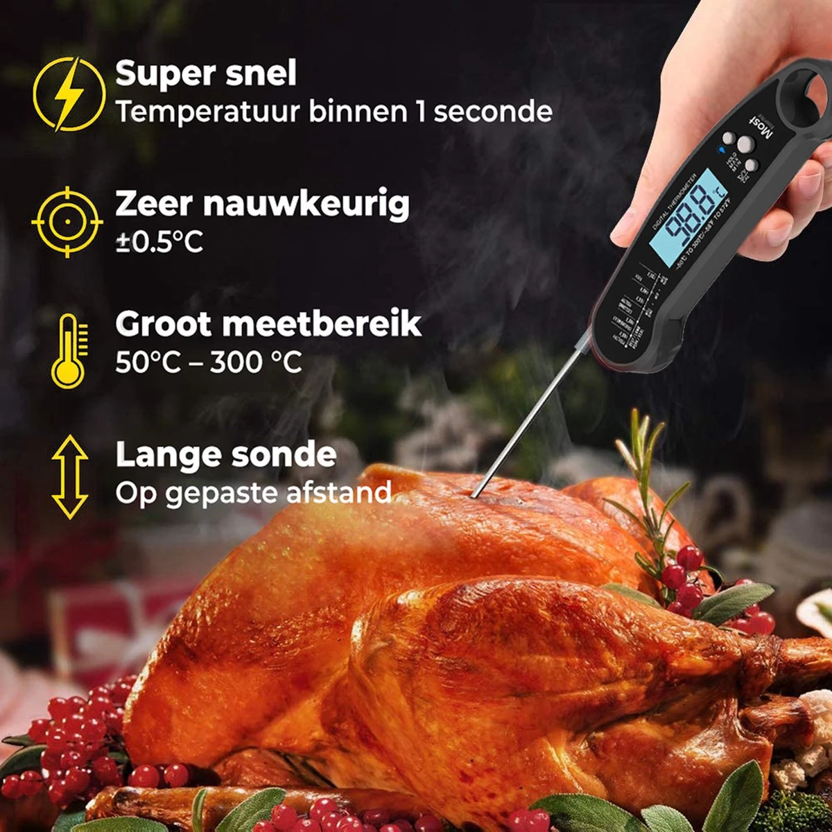 MostEssential Premium Draadloze Vleesthermometer - Keukenthermometer - Waterdicht - Afbeelding 3