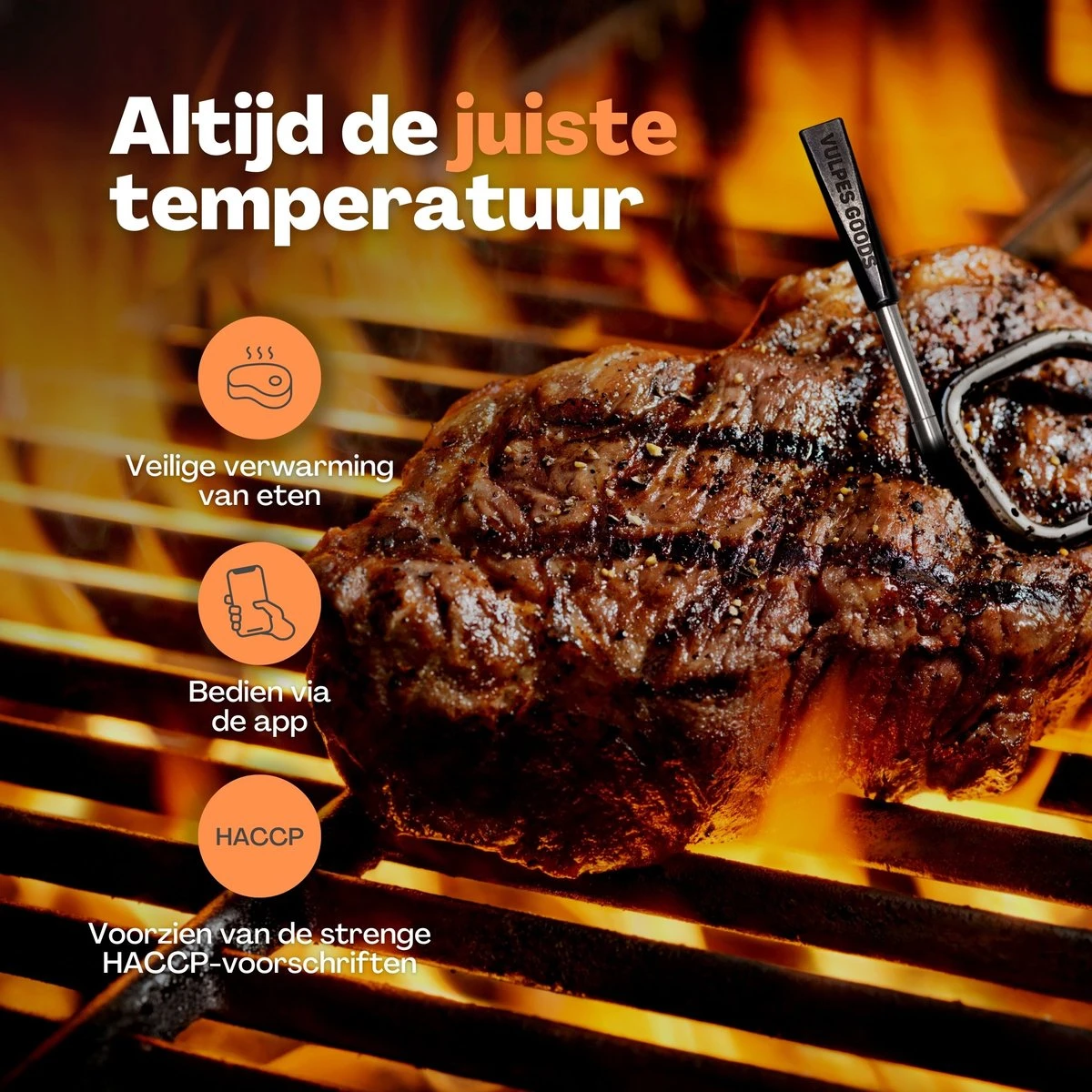 Vulpes Kitchen Vleesthermometer - BBQ - Oplaadbaar - Draadloos - Bluetooth - Afbeelding 4