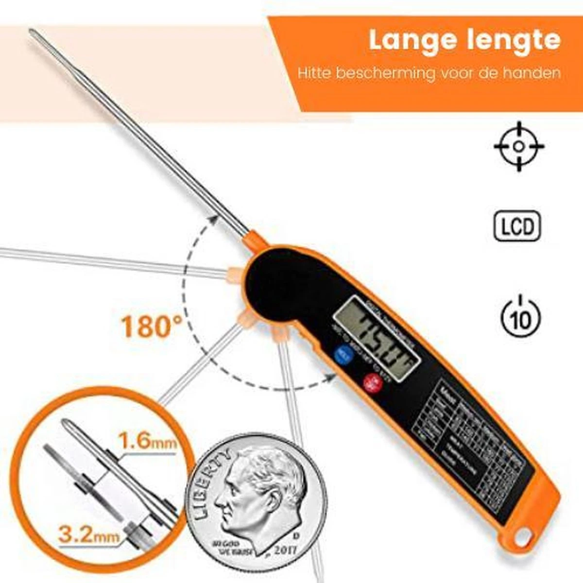 Digitale Vleesthermometer Waterdicht - BBQ Thermometer - Kernthermometer - Suikerthermometer – Kookthermometer Voor Vloeistof - Afbeelding 2