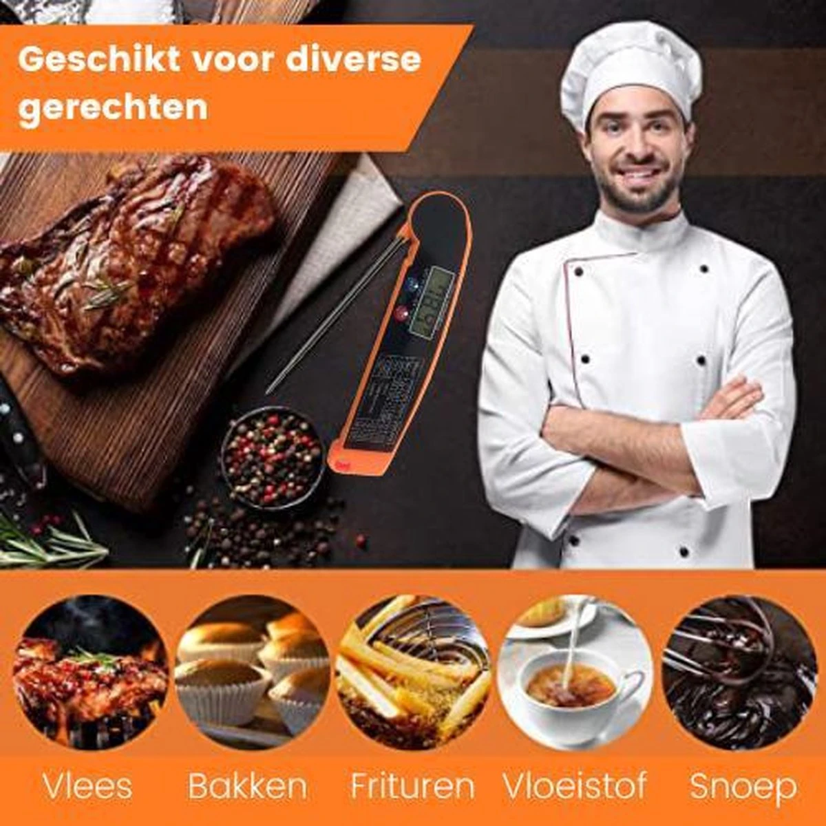 Digitale Vleesthermometer Waterdicht - BBQ Thermometer - Kernthermometer - Suikerthermometer – Kookthermometer Voor Vloeistof - Afbeelding 7