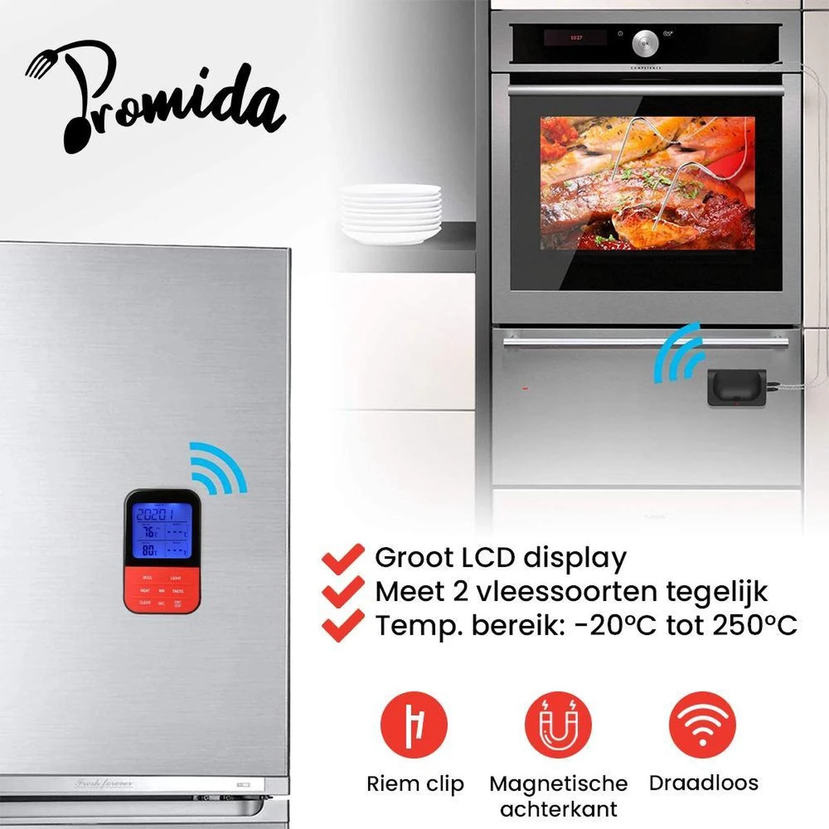 Vleesthermometer Draadloos Met Timer - BBQ Thermometer – Kernthermometer – Suikerthermometer – Keukenthermometer - Afbeelding 2