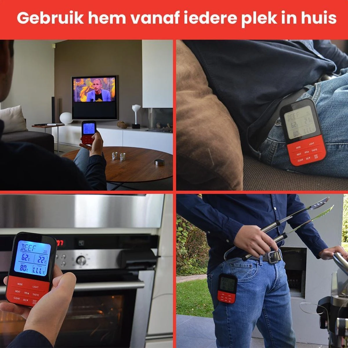 Vleesthermometer Draadloos Met Timer - BBQ Thermometer – Kernthermometer – Suikerthermometer – Keukenthermometer - Afbeelding 3