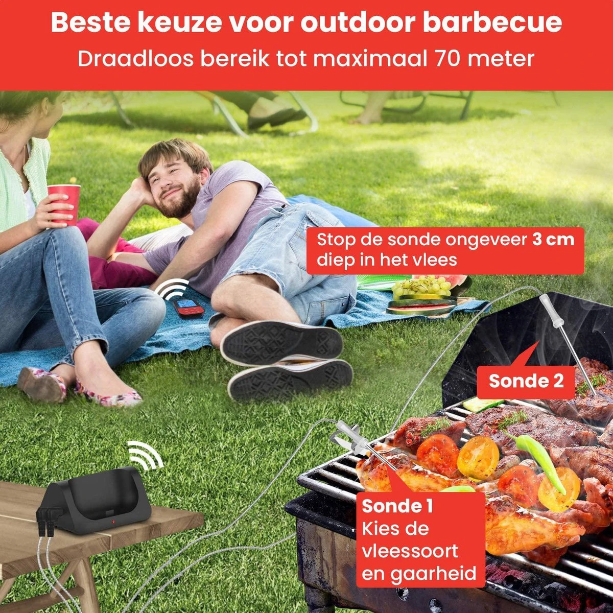 Vleesthermometer Draadloos Met Timer - BBQ Thermometer – Kernthermometer – Suikerthermometer – Keukenthermometer - Afbeelding 4