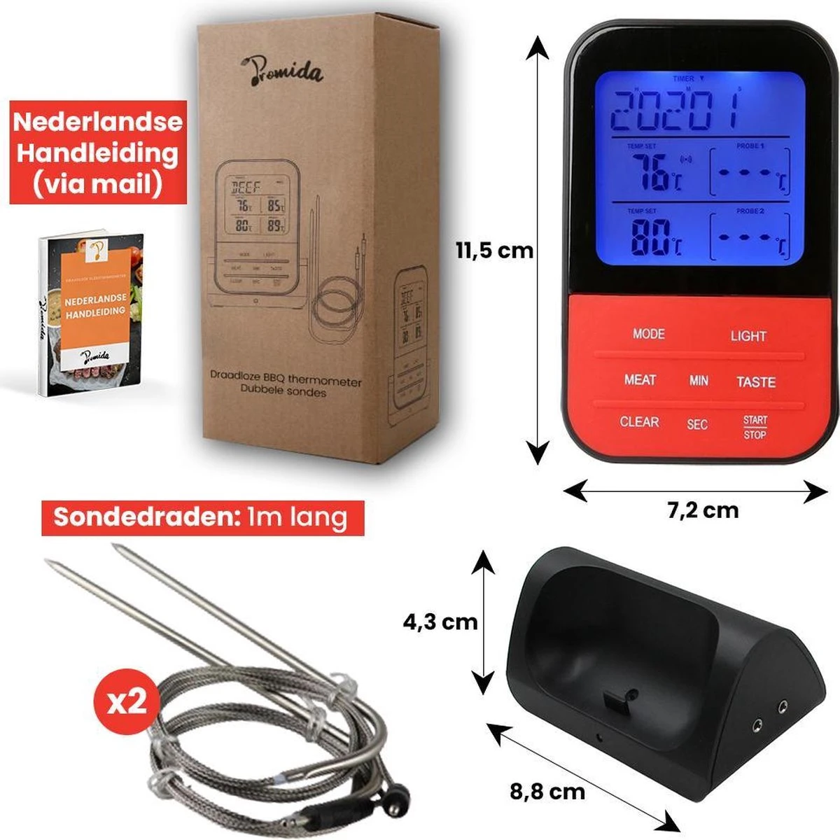 Vleesthermometer Draadloos Met Timer - BBQ Thermometer – Kernthermometer – Suikerthermometer – Keukenthermometer - Afbeelding 6