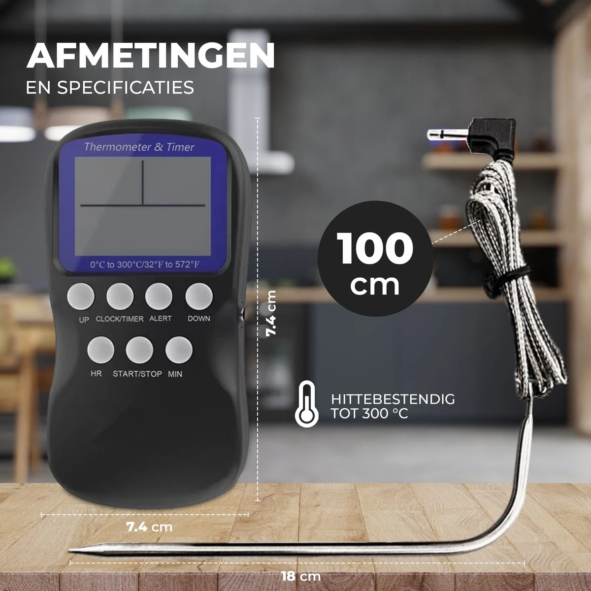 Seidon® Digitale Vleesthermometer Set – BBQ- En Oventhermometer – 0°C Tot 300°C – Kernthermometer Met 1 Sonde – Suikerthermometer - Kookthermometer - Afbeelding 2