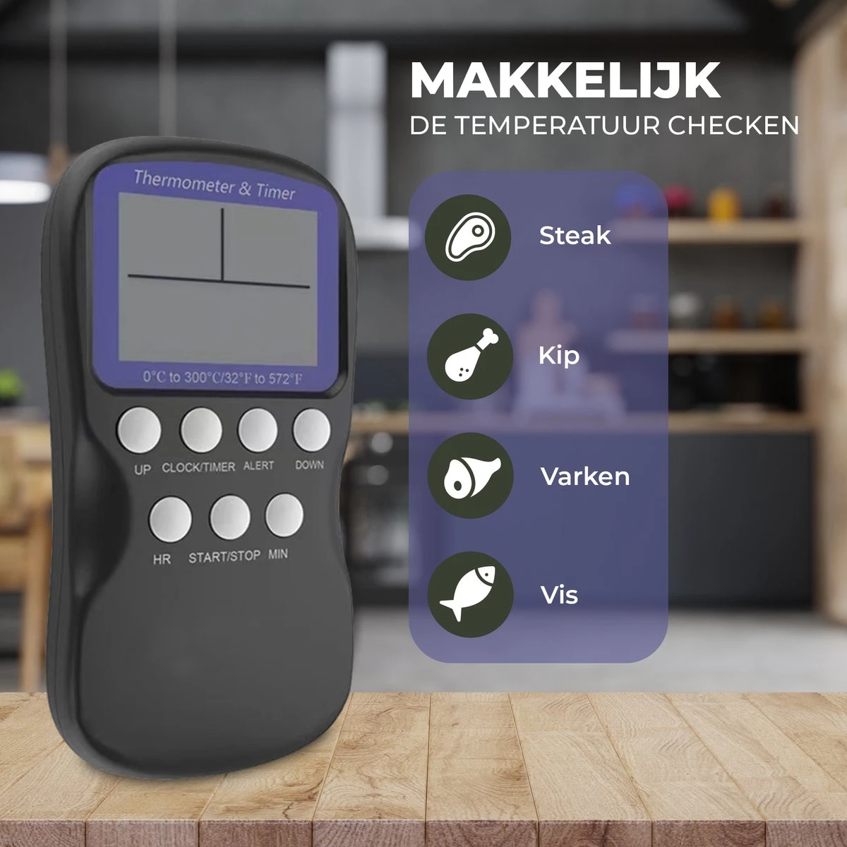 Seidon® Digitale Vleesthermometer Set – BBQ- En Oventhermometer – 0°C Tot 300°C – Kernthermometer Met 1 Sonde – Suikerthermometer - Kookthermometer - Afbeelding 5