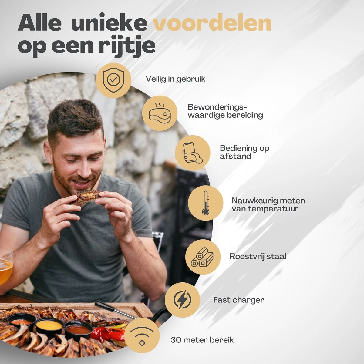 Vulpes Kitchen® Vleesthermometer Pro - Draadloos - Bluetooth & App - 2 In 1 Oventhermometer - RVS & Fast Charger - 30 Meter - Afbeelding 2