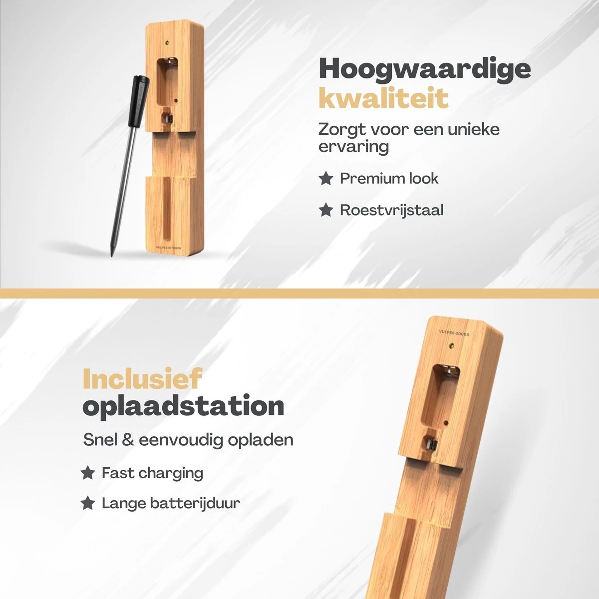 Vulpes Kitchen® Vleesthermometer Pro - Draadloos - Bluetooth & App - 2 In 1 Oventhermometer - RVS & Fast Charger - 30 Meter - Afbeelding 5