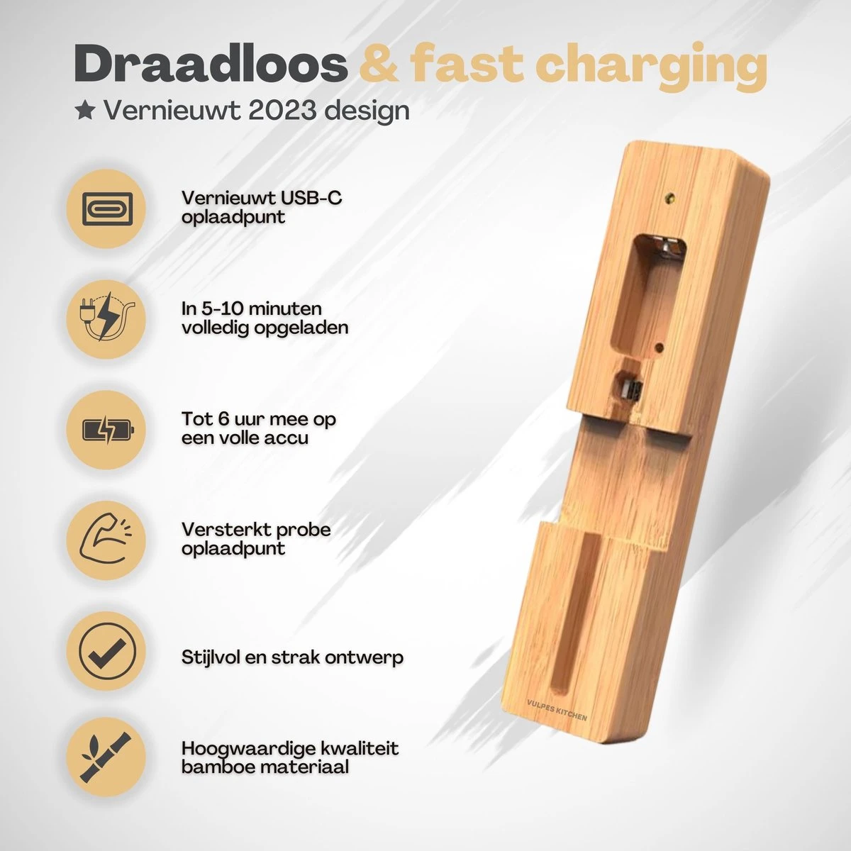 Vulpes Kitchen® Vleesthermometer Pro - Draadloos - Bluetooth & App - 2 In 1 Oventhermometer - RVS & Fast Charger - 30 Meter - Afbeelding 7