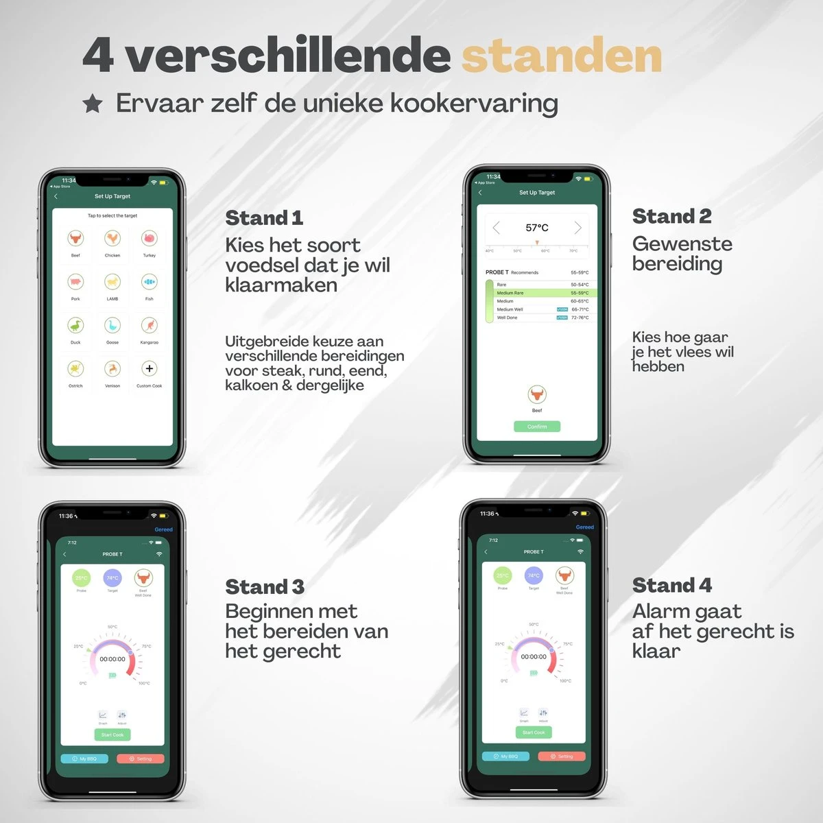 Vulpes Kitchen® Vleesthermometer Pro - Draadloos - Bluetooth & App - 2 In 1 Oventhermometer - RVS & Fast Charger - 30 Meter - Afbeelding 8