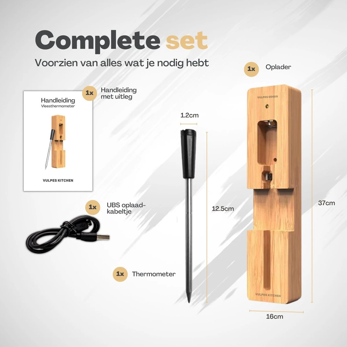 Vulpes Kitchen® Vleesthermometer Pro - Draadloos - Bluetooth & App - 2 In 1 Oventhermometer - RVS & Fast Charger - 30 Meter - Afbeelding 10