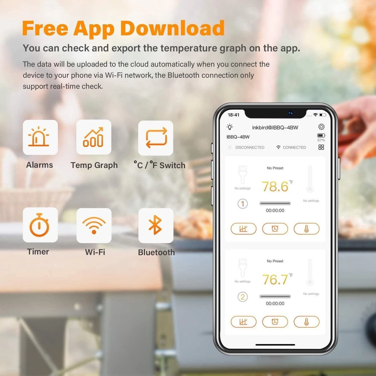 Inkbird IBBQ-4BW Vleesthermometer Wifi + Bluethooth + App - Afbeelding 8