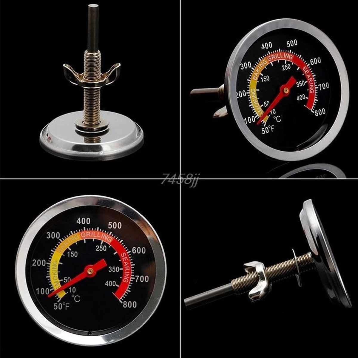 Merkloos Barbecue Thermometer - Temperatuurmeter - Tot 400 Graden - Inbouw - Voor BBQ, Smoker, Kamado, Rookoven, Pizzaoven - RVS - Geschikt Voor O.a. Weber & Houtskoolbarbecues - Afbeelding 7