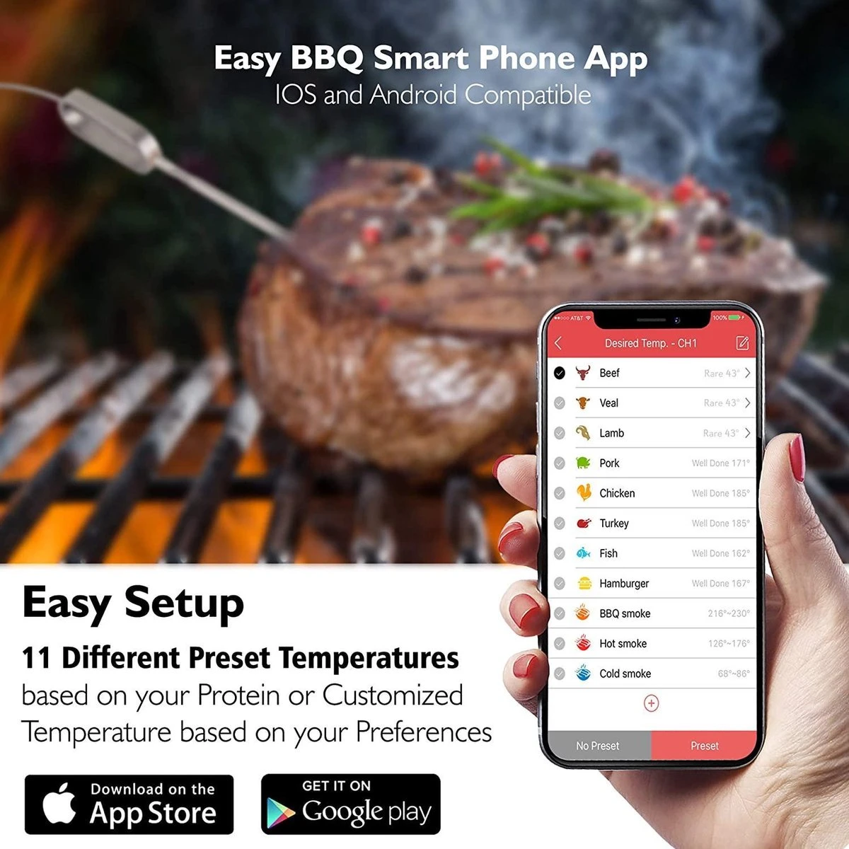 AidMax Vleesthermometer Met Optie Tot 6 Sondes – Bluetooth Met App – Digitale Kernthermomter – Thermometer Geschikt Voor BBQ, Oven & Grill – Incl. Batterijen - Geleverd Met 2 Sondes - Afbeelding 9