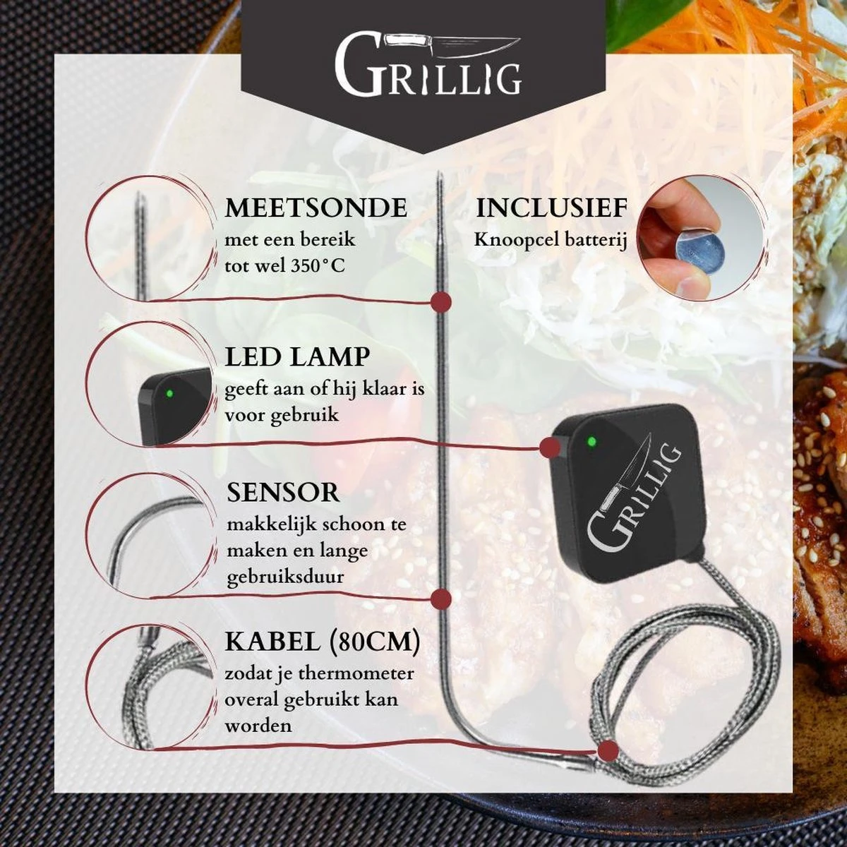 Grillig - Smart Vleesthermometer - Draadloze BBQ Thermometer - Geschikt Voor BBQ - Oven - Grill - Fornuis - Inclusief Batterij En App - Afbeelding 2