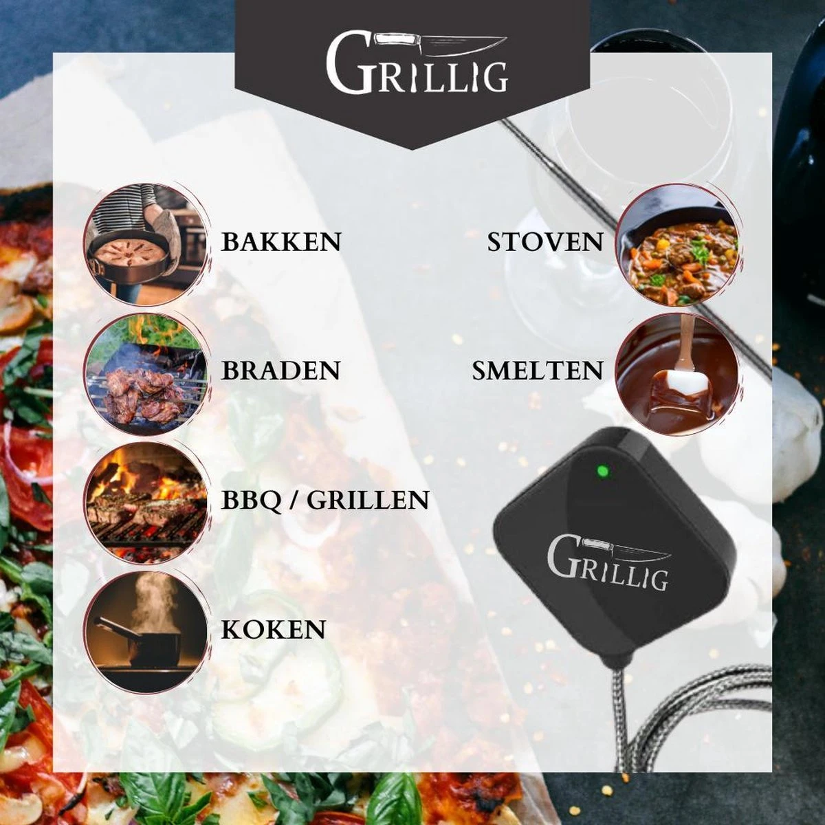 Grillig - Smart Vleesthermometer - Draadloze BBQ Thermometer - Geschikt Voor BBQ - Oven - Grill - Fornuis - Inclusief Batterij En App - Afbeelding 4