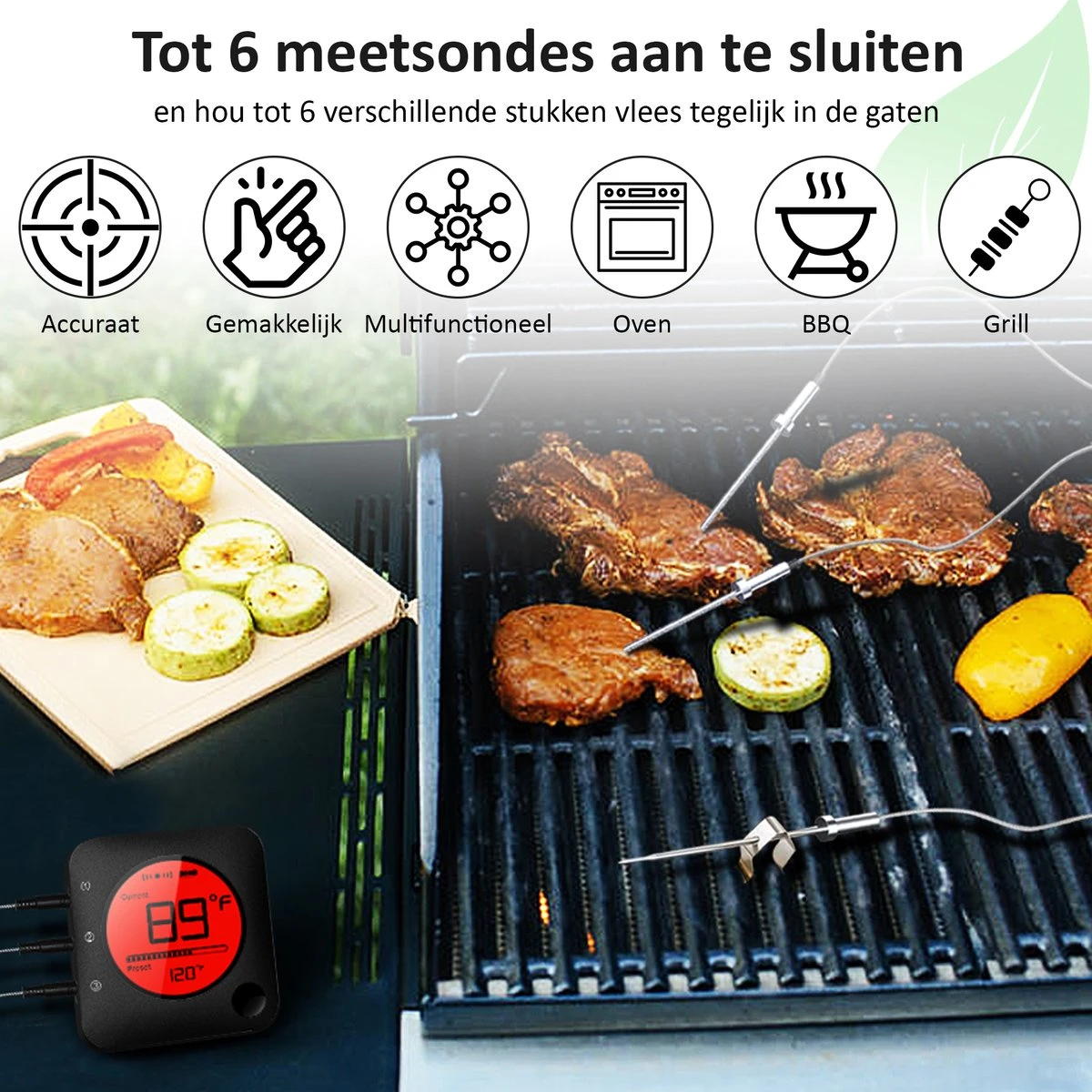 Claire BF-5 BBQ Thermometer - Vleesthermometer - Oventhermometer - Draadloos Met App - Incl. Batterijen En 4 Meetsondes - Afbeelding 4