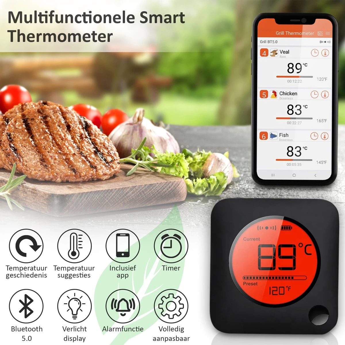 Claire BF-5 BBQ Thermometer - Vleesthermometer - Oventhermometer - Draadloos Met App - Incl. Batterijen En 4 Meetsondes - Afbeelding 7