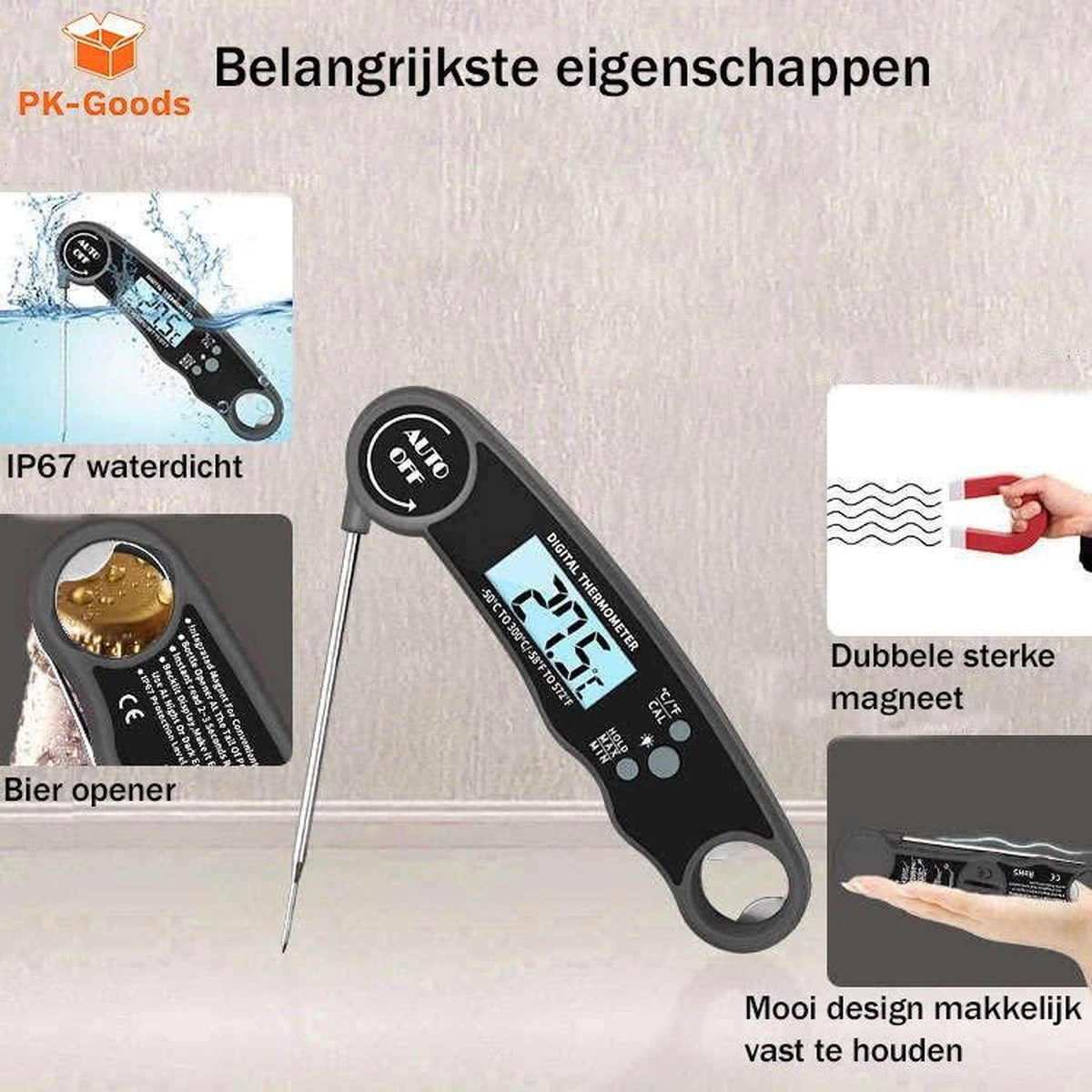 Merkloos PK Goods BBQ Thermometer- BBQ Accesoires -Draadloze Thermometer- Kernthermometer - Waterdicht- Vleesthermometer - Afbeelding 3