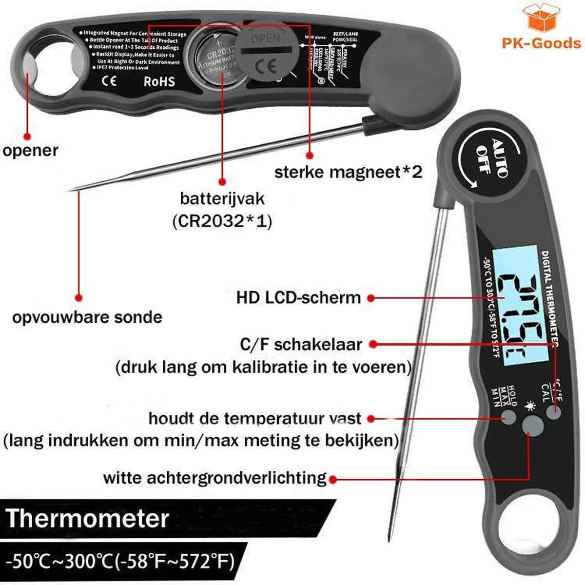 Merkloos PK Goods BBQ Thermometer- BBQ Accesoires -Draadloze Thermometer- Kernthermometer - Waterdicht- Vleesthermometer - Afbeelding 7