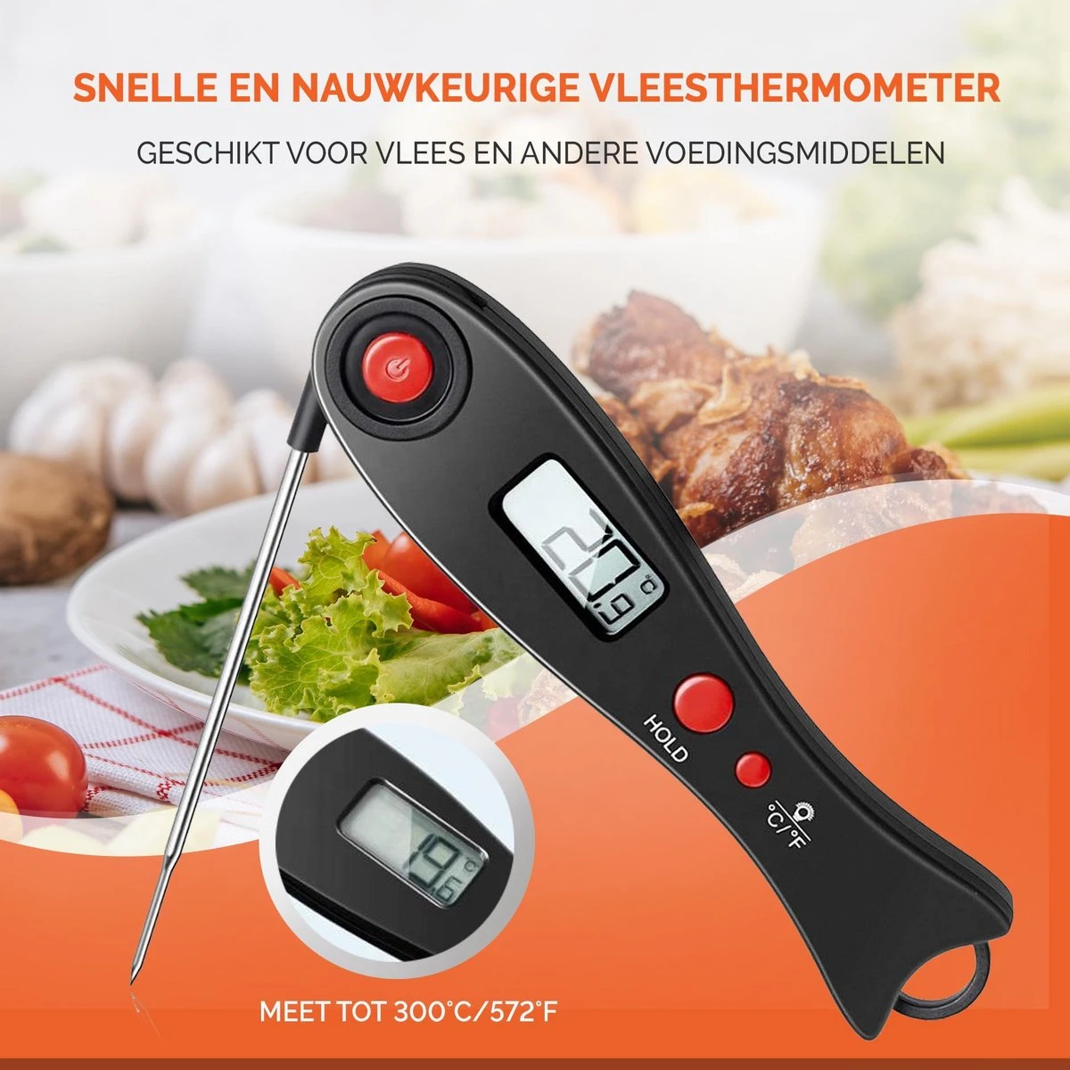 Mancor Vleesthermometer BBQ Thermometer Digitaal Keukenthermometer Accessoires Voedselthermometer - Inklapbaar - Afbeelding 2
