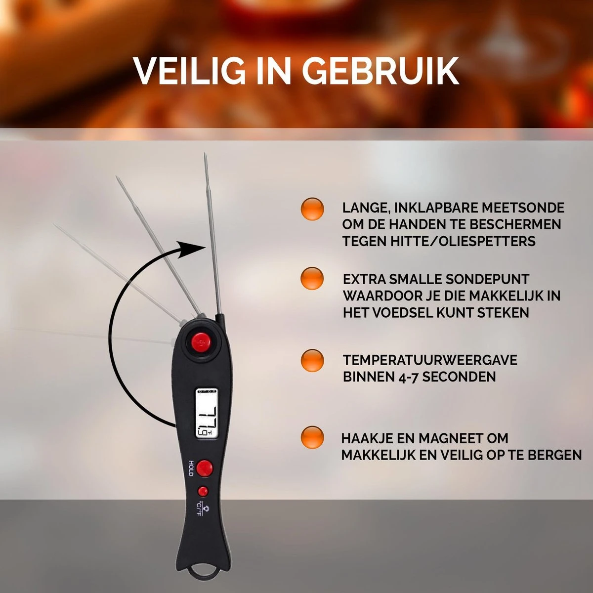 Mancor Vleesthermometer BBQ Thermometer Digitaal Keukenthermometer Accessoires Voedselthermometer - Inklapbaar - Afbeelding 5
