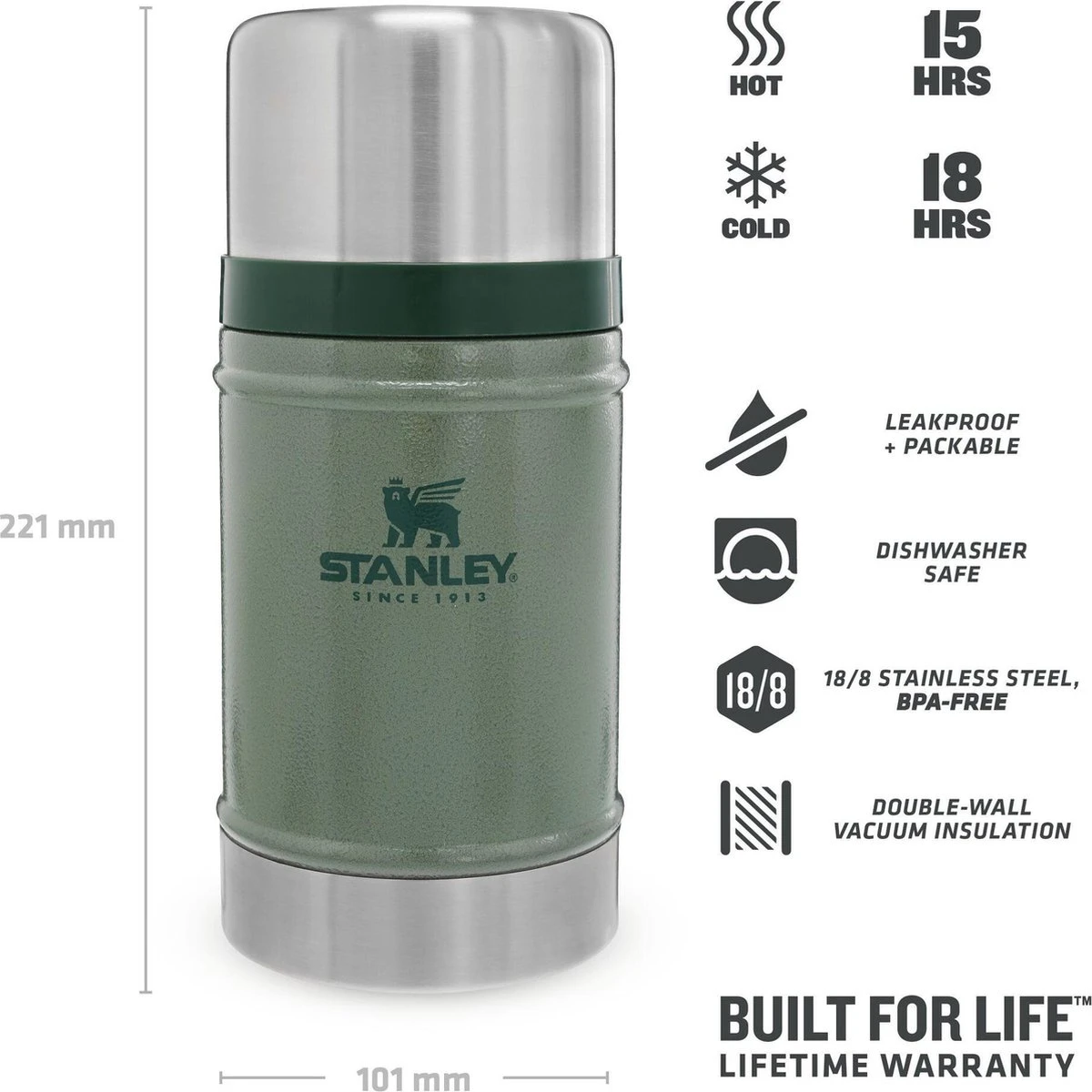 Stanley The Legendary Classic Food Jar 0,7L - Thermosfles - Hammertone Green - Afbeelding 10