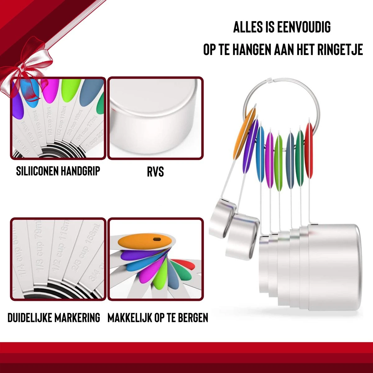 Rednas XXL Maatlepel/Maatbeker-set - 16-delig - Measuring Cups Spoons - Maatschep Set - Afbeelding 3