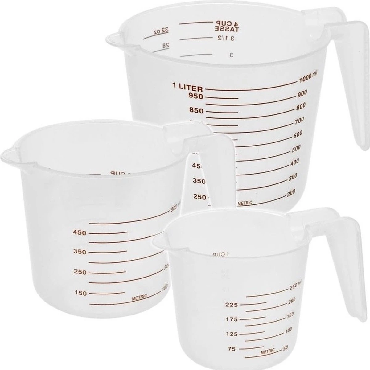 Keuken Artikelen Maatbekers Set Van 3 Stuks 250-500-1000 ML