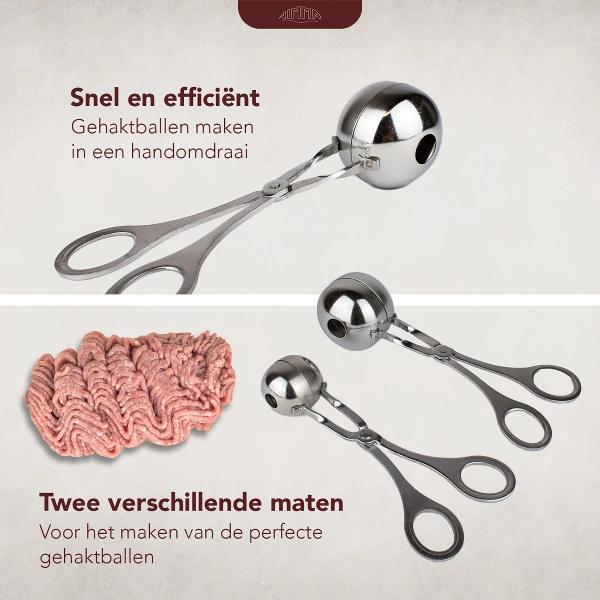 Nimma® Gehaktballen Maker - Set Van 2 - Groot En Klein - Gehaktballen Maker Tang / Lepel - RVS - Afbeelding 2