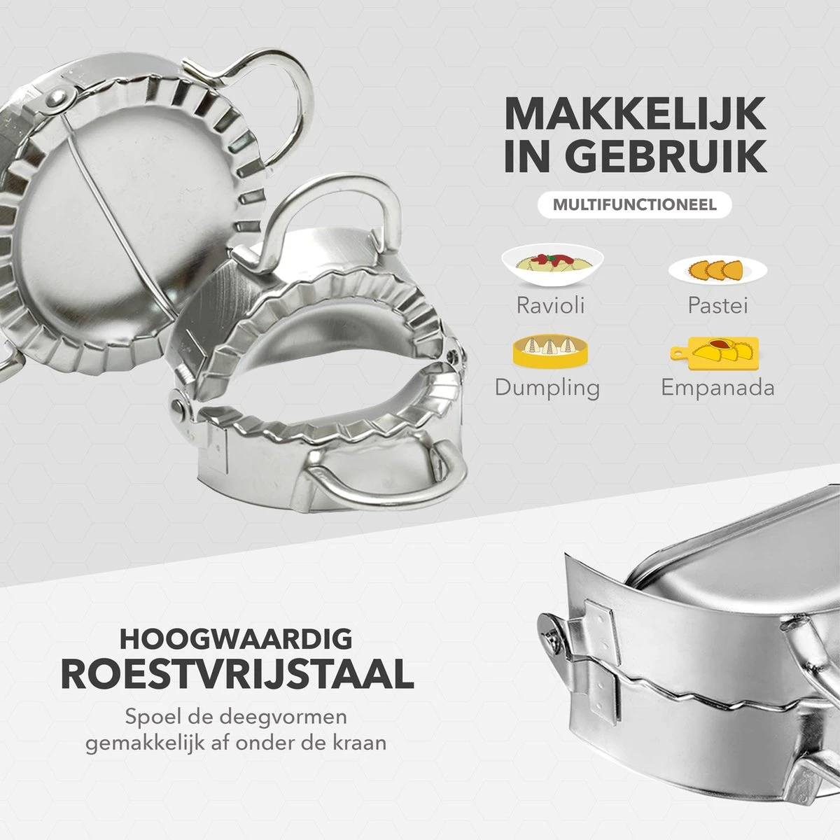 RX Goods 2 Stuks Stalen Deegvormer Mal Voor Ravioli, Pastei, Dumpling, Empanada – Maker Keukengerei - Afbeelding 2