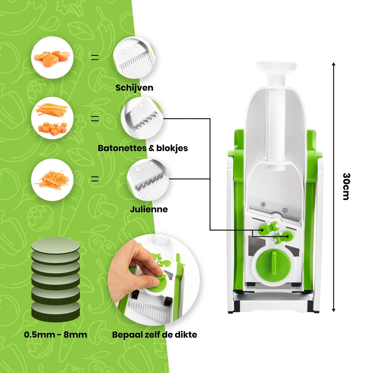 Dremdo Mandoline Groentesnijder – Keukensnijder – Handmatig – Schijfjes/Blokjes/Reepjes/Julliene - BPA-vrij - Afbeelding 3