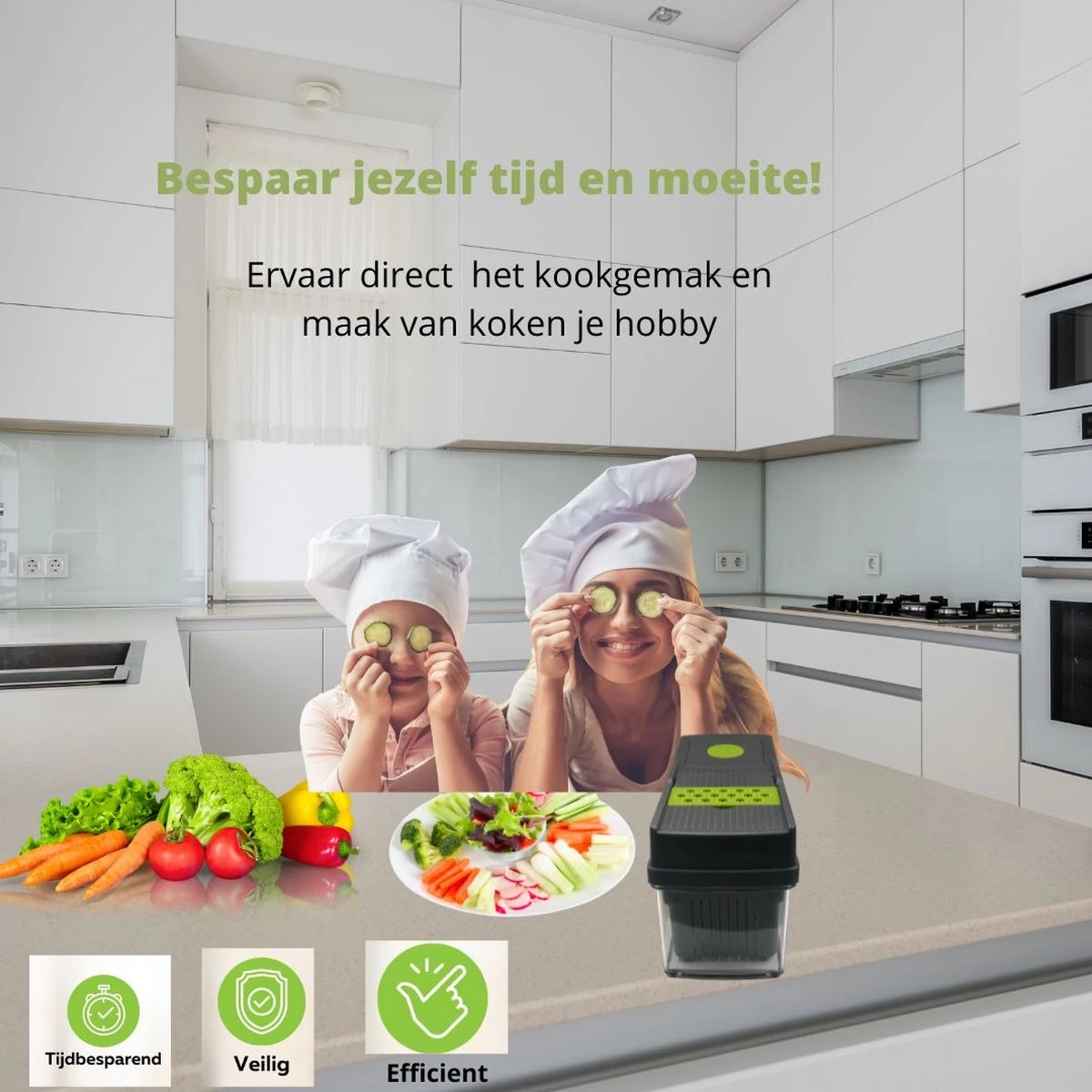 Bymouna - Groentesnijder - Uiensnijder - Spiraalsnijder - Frietsnijder - Rasp - Instelbaar - Kunststof - BPA Vrij - Mandoline Keukensnijder - Alles Snijder - Chopper - Multifunctionele Groentesnijder - 14 Delig - Afbeelding 4