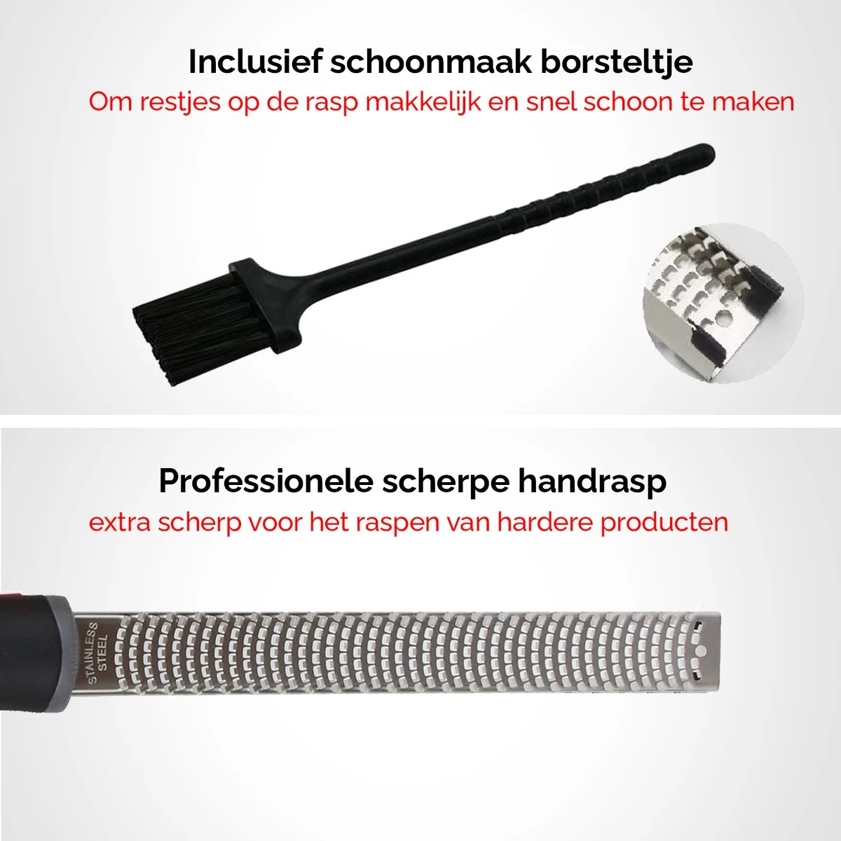 HGMD® Handrasp Lang - Rasp - Citroenrasp - Kaasrasp - Gemberrasp - Knoflookrasp - Smalle Lange Rasp - RVS Rasp - Inclusief Borstel - Afbeelding 3