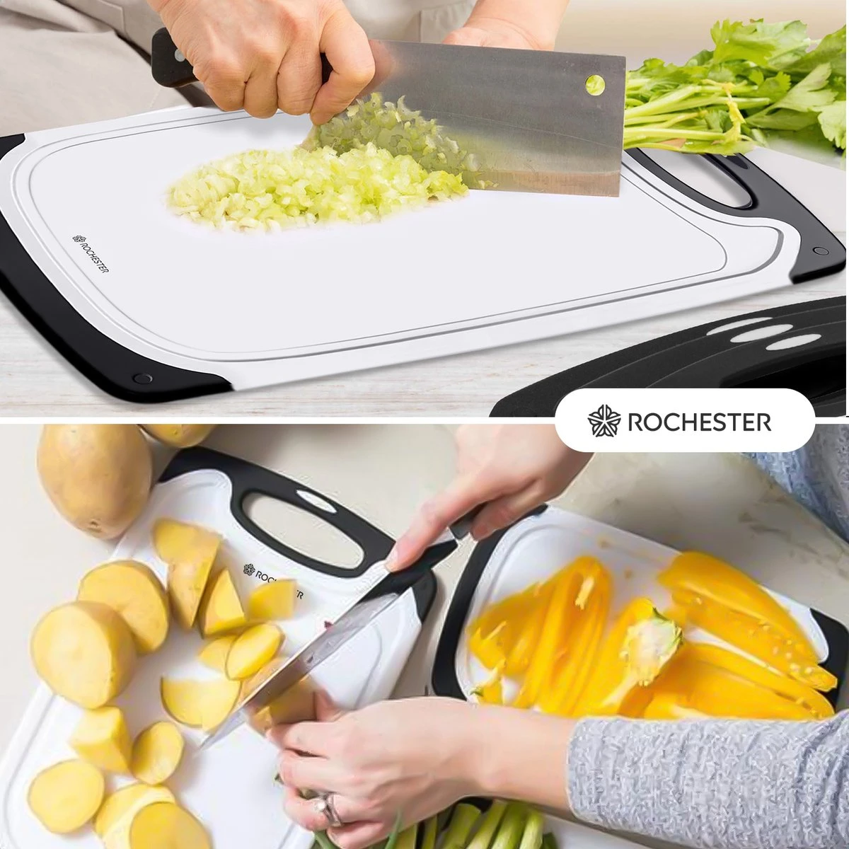 Rochester Kunststof Snijplanken Set – 3-Delig – Anti-Slip Handvaten – Luxe Design – Vaatwas Bestendig – Duurzaam - Afbeelding 4