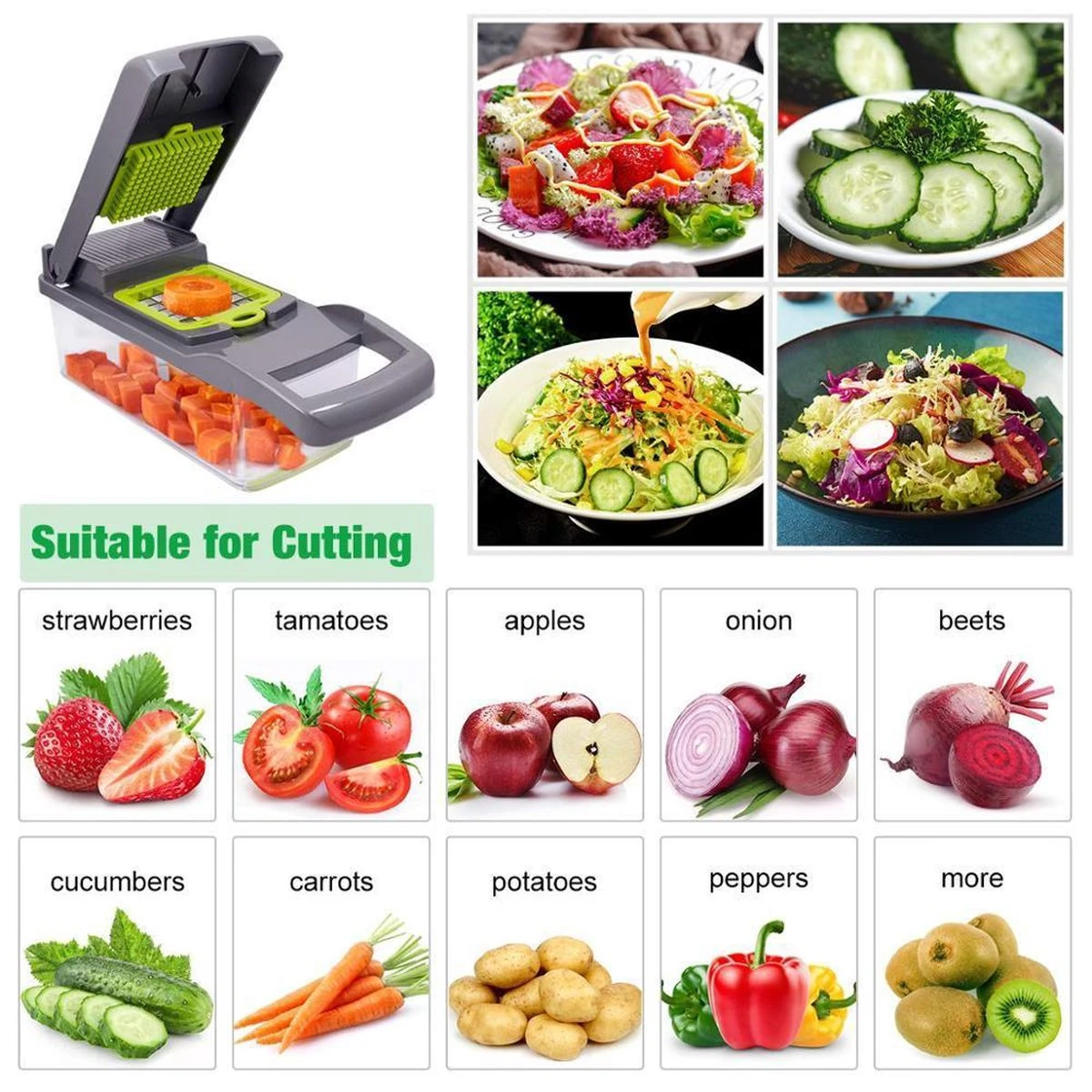 Merkloos Groentesnijder | Multifunctionele Groentesnijder | Handmatige Groentesnijder | Snijder | Vegetable Cutter | Fruit Snijder | Mandoline | Snijmachine | Keukengerei | Kookgerei - Afbeelding 9