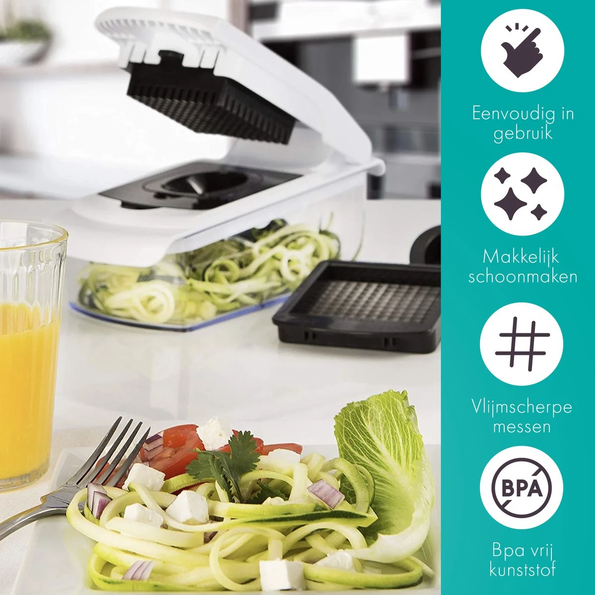 Cavos - Multifunctionele Groentesnijder - Mandoline - Uiensnijder - Frietsnijder - Rasp - Vlijmscherp - BPA-vrij - Afbeelding 4