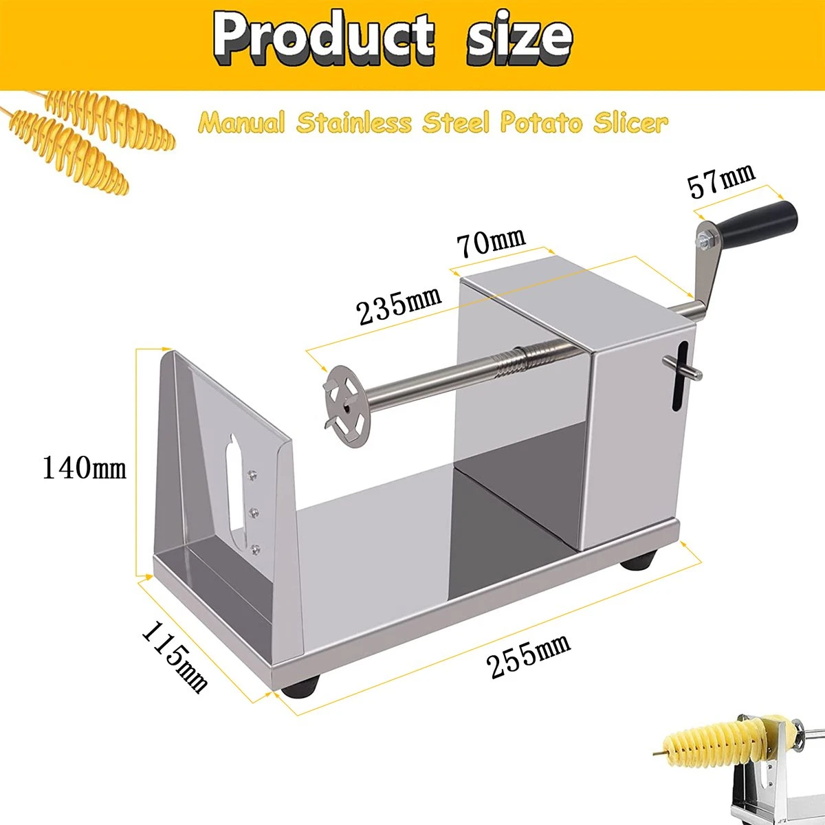Uten - Spiraalsnijder Aardappel - Groente Slicer - Fruit Slicer - Frietsnijders - Voor Fruit, Aardappelen, Tornado Chips, Komkommers Of Wortels(RVS) - Afbeelding 9