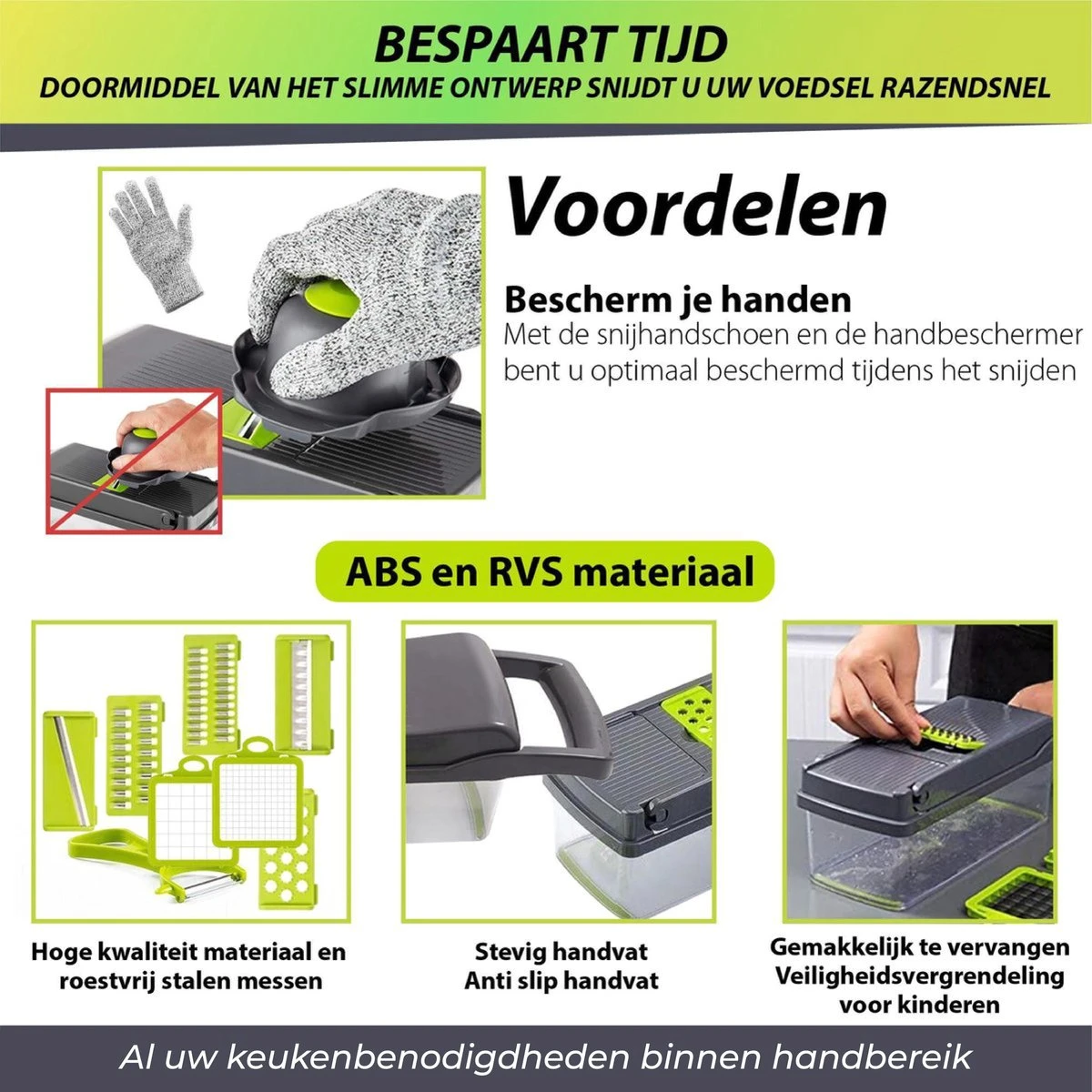 15-Delige Groentesnijder - Groentensnijder - Groentehakker - Slicer Dicer - Mandoline Keukensnijder - Allessnijder - Uiensnijder - Afbeelding 2