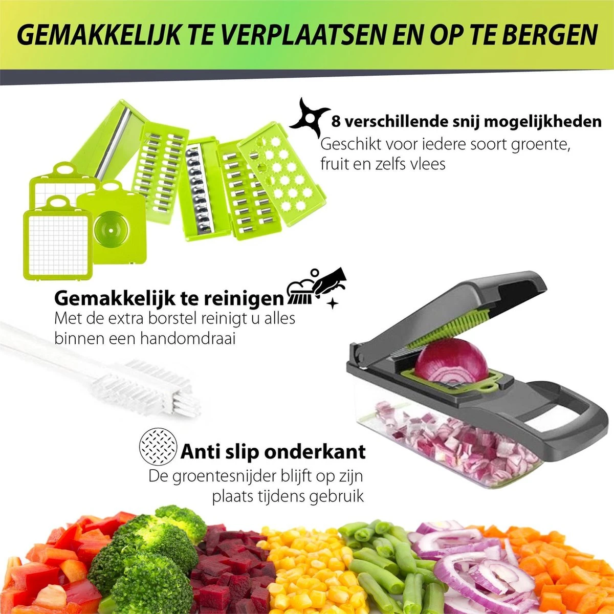15-Delige Groentesnijder - Groentensnijder - Groentehakker - Slicer Dicer - Mandoline Keukensnijder - Allessnijder - Uiensnijder - Afbeelding 3