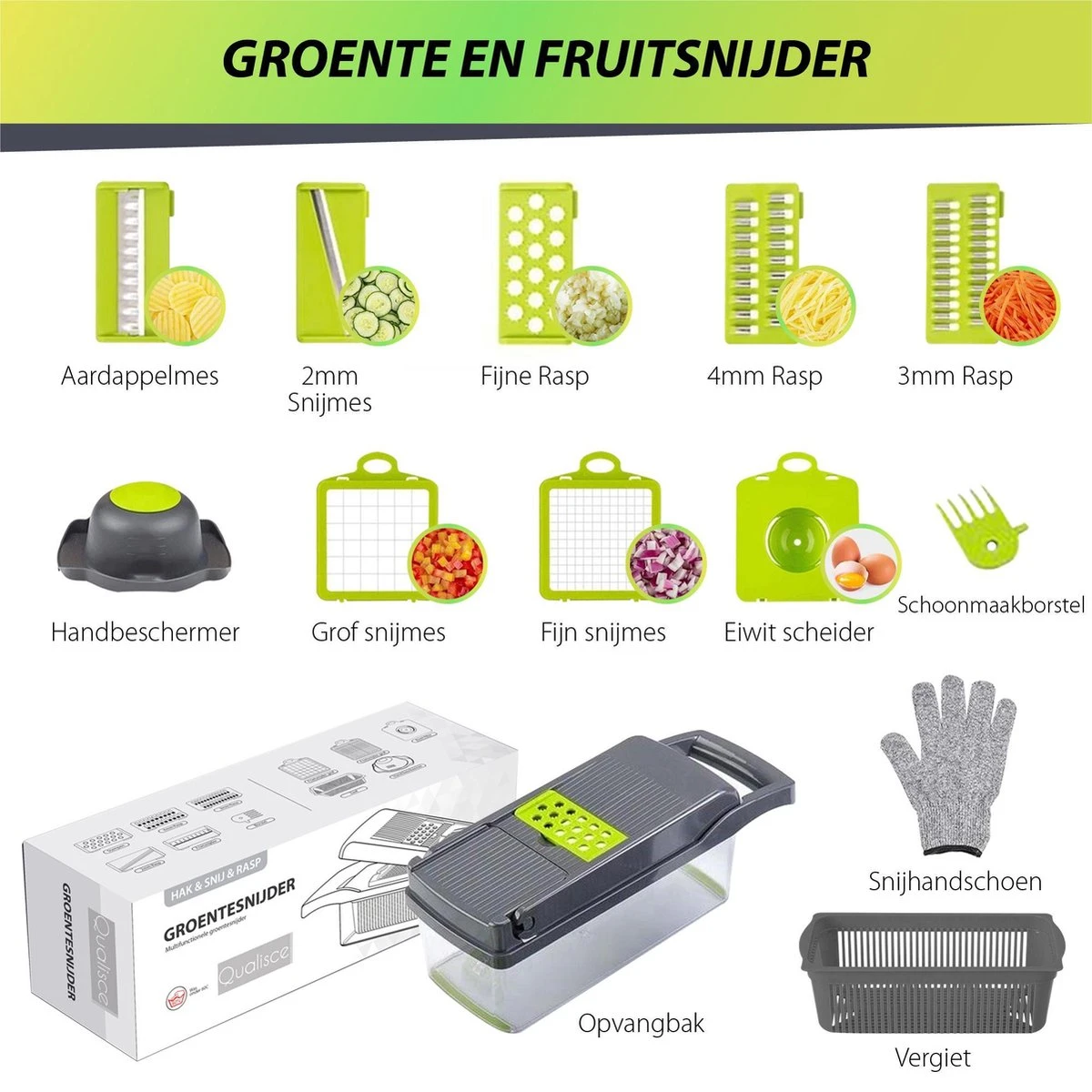 15-Delige Groentesnijder - Groentensnijder - Groentehakker - Slicer Dicer - Mandoline Keukensnijder - Allessnijder - Uiensnijder - Afbeelding 6