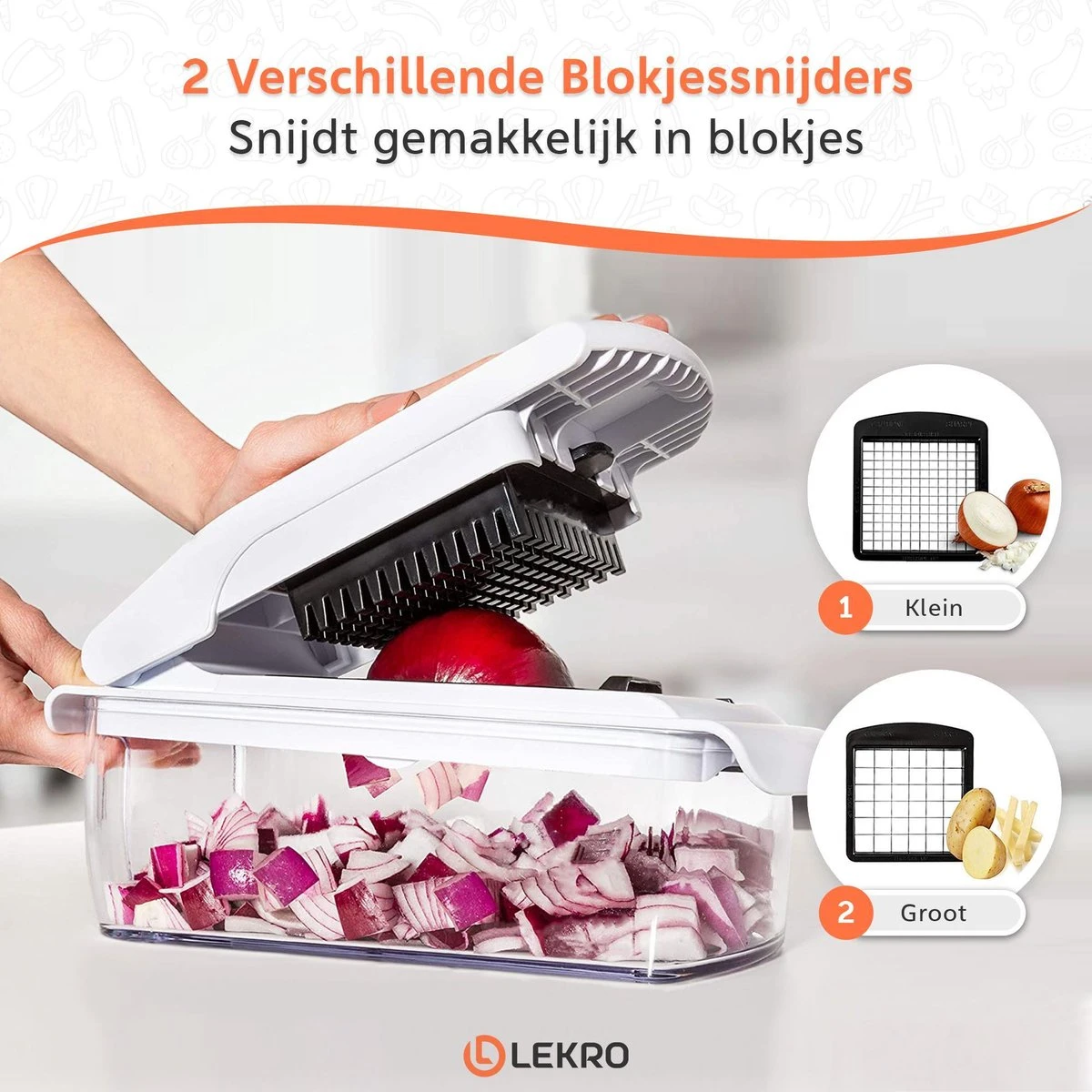 Lekro Multifunctionele Groentesnijder Met Glazen Ovenschaal - Mandoline - Uiensnijder - Frietsnijder - Groentensnijder- Anti-slip Mat - Glas & RSV - 12-delig - Afbeelding 3