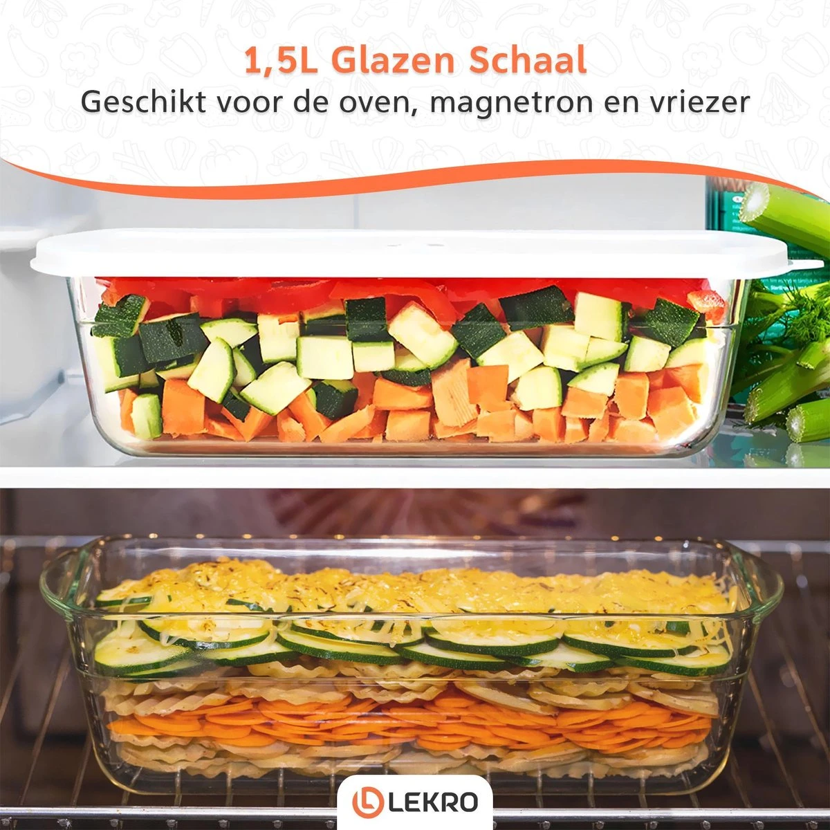 Lekro Multifunctionele Groentesnijder Met Glazen Ovenschaal - Mandoline - Uiensnijder - Frietsnijder - Groentensnijder- Anti-slip Mat - Glas & RSV - 12-delig - Afbeelding 4