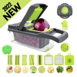 W&Z® Multifunctionele Groentesnijder - Mandoline -Fritessnijder - Keukensnijder - Groentehakker - 16 Delig