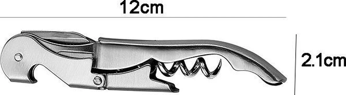 Kurkentrekker - Wijnopener - Bieropener - Kelnermes - Flesopener- Bierflesopener - Volledig RVS - Afbeelding 2