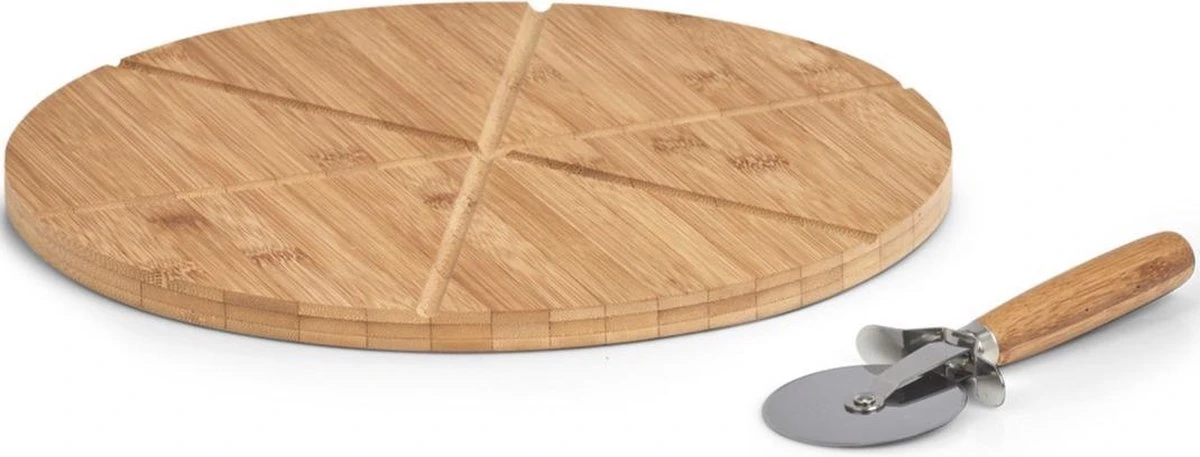 1x Houten Pizza Snijplanken/borden Met Pizzasnijder 32 Cm - Zeller - Keukenbenodigdheden - Kookbenodigdheden - Pizzaborden - Pizzasnijplanken - Snijplanken Voor Pizza - Afbeelding 2