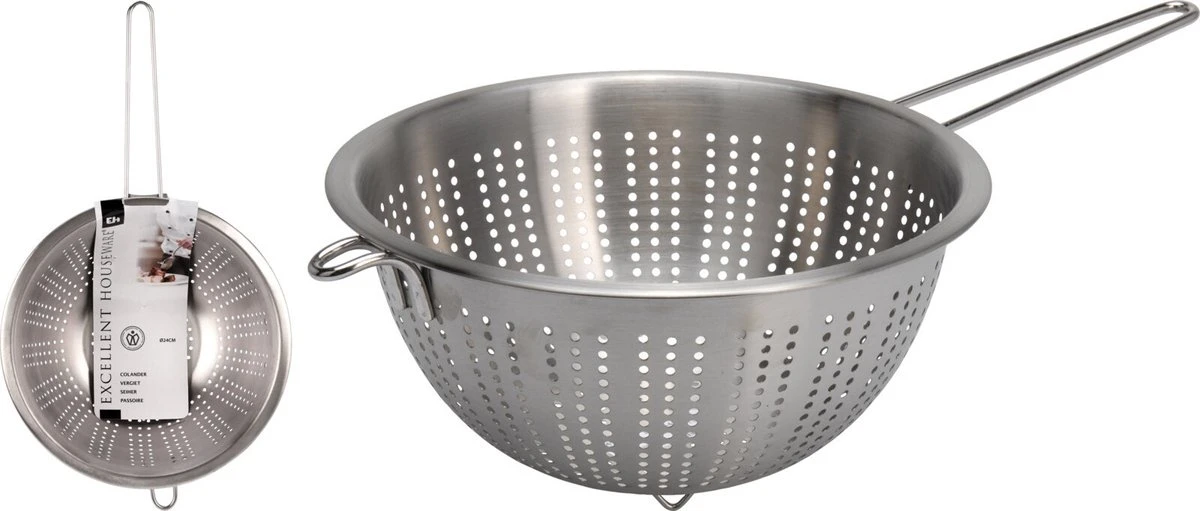 Excellent Houseware Zilver RVS Vergiet/zeef Met Handvat / Steel 24 X 13 Cm - Keukenzeef - Keukenvergiet - Afbeelding 2