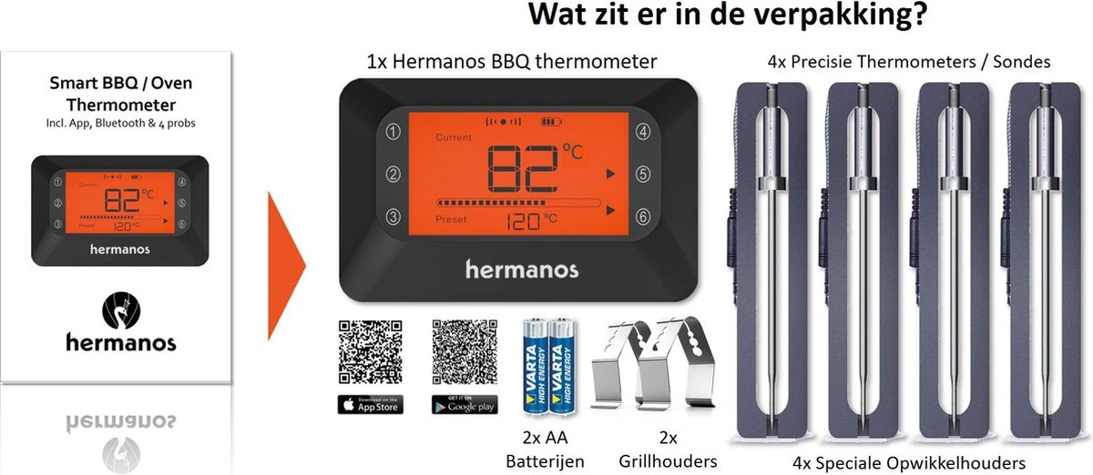 Hermanos® Digitale BBQ Thermometer Draadloos - Keukenthermometer - Bluetooth Met App - 4 Sondes - Magneet - Incl. Batterijen - Afbeelding 8